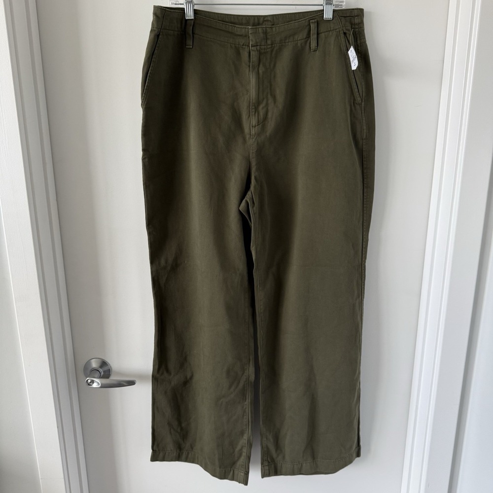 NWT GAP Mid Rise Twill Wide-Leg Army Green Khaki Pants Size 16 Tall